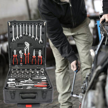 Load image into Gallery viewer, Black Hand Tool Box with 4 Layers of Toolset and Wheels
