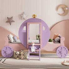 Load image into Gallery viewer, Twin size Princess Carriage Bed with Crown,Wood Platform Car Bed with Stair,Purple+Pink
