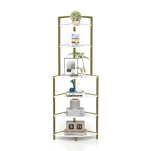 Load image into Gallery viewer, 6-Tier Corner Open Shelf Modern Bookcase Wood Rack Freestanding Shelving Unit,Plant Album Trinket Sturdy Stand Small Bookshelf Space-Saving for Living Room Home Office Kitchen Small Space Rustic Brown

