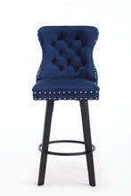 Load image into Gallery viewer, YS Modern  Swivel Bar Stools Velvet Barstools Button Tufted Bar Stools Rivet Trim Bar Stools for Kitchen Island,Bistro, with Metal Pull Ring Sturdy Footrest Large Backrest for Home Bar,Blue
