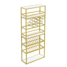 Load image into Gallery viewer, LED Tall Bar Cabinet Wine Rack, Gold Contemporary Standing Honeycomb Wine Rack with Glass Rack
