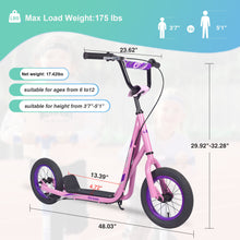 Load image into Gallery viewer, Youth Scooter Kick Scooter for Kids 6+ with Adjustable Handlebar, 12 Inch Inflatable Wheels ,Widened non-slip Footboard
