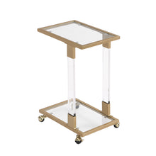 Load image into Gallery viewer, Golden Side Table, Acrylic Sofa Table, Glass Top C Shape Square Table with Metal Base for Living Room, Bedroom, Balcony Home and Office
