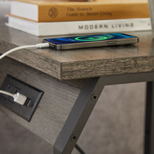 Load image into Gallery viewer, Side Table with Charging Station, Set of 2 End Tables with USB Ports and Sockets, Bedside Tables in Living Room, Bedroom, Dark Grey,17.32'' W x 17.32'' D x 21.65'' H.
