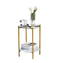 Load image into Gallery viewer, 2-layer End Table with Tempered Glass and  Marble Tabletop, Round Coffee Table with Golden Metal Frame for Bedroom Living Room Office (1 piece)
