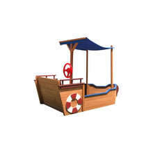 Load image into Gallery viewer, Outsunny Pirate Ship Sandbox with Cover and Rudder, Wooden Sandbox with Storage Bench and Seat, Outdoor Toy for Kids Ages 3-8 Years Old
