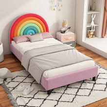 Load image into Gallery viewer, Rainbow Design Upholstered Twin Platform Bed Cute Style Princess Bed for Boys &amp; Girls, Teens, Colorful &amp; Pink
