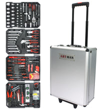 Load image into Gallery viewer, White Hand Tool Box with 4 Layers of Toolset and Wheels
