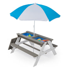 Load image into Gallery viewer, 3-in-1 Kids Outdoor Wooden Picnic Table With Umbrella, Convertible Sand &amp; Wate, Gray ASTM &amp; CPSIA CERTIFICATION

