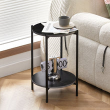 Load image into Gallery viewer, 2-layer End Table with Whole  Marble Tabletop, Round Coffee Table with Black Metal Frame for Bedroom Living Room Office (black,1 piece)
