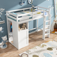 Load image into Gallery viewer, Twin Loft Bed with Wardrobe, Storage Shelves and Ladder, White
