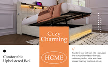 Load image into Gallery viewer, Full size Upholstered Platform bed with a Hydraulic Storage System, LED and USB Charging, Natural (without mattress)
