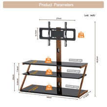 Load image into Gallery viewer, Tempered Glass Height Adjustable Universal Swivel Glass Floor Media Storage Stand With Mount Heat-Transferred Printing Metal Tube, Walnut/Black
