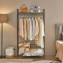 Load image into Gallery viewer, Freestanding Garment Rack, Open-Style Wardrobe, Hanging Rail with Metal Basket, and Heavy-Duty Metal Clothes Rack,Bathroom Storage Shelves
