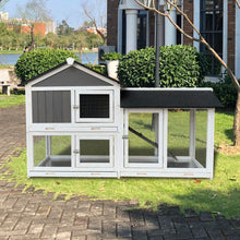 Load image into Gallery viewer, Removable Tray Ramp wooden outdoor rabbit hutch with running cage
