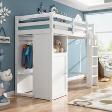 Load image into Gallery viewer, Twin Loft Bed with Wardrobe, Storage Shelves and Ladder, White
