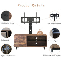 Load image into Gallery viewer, Rustic Brown TV Console with push-to-open Storage Cabinet for TV up to 65in Wood &amp;glass TV Stand for Living Room Bedroom
