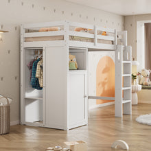 Load image into Gallery viewer, Twin Loft Bed with Wardrobe, Storage Shelves and Ladder, White
