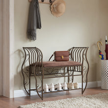 Load image into Gallery viewer, Traditional Style End of Bed Bench, Upholstered Entryway Bench with Arm, Ottoman Bench with metal frame
