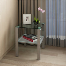 Load image into Gallery viewer, Glass two layer tea table, small round table, bedroom corner table, living room grey side table
