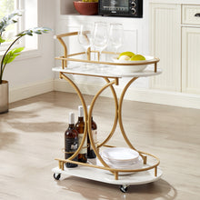 Load image into Gallery viewer, 2-Tier Bar Cart, Mobile Bar Serving Cart, Industrial Style Wine Cart for Kitchen, Beverage Cart with Wine Rack and Glass Holder, Rolling Drink Trolley for Living Room
