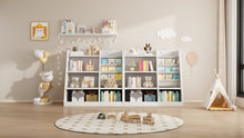 Load image into Gallery viewer, White Wooden Toy Storage Organizer Cabinet  Kids Bookshelf  Children Bookcase Toddler Baby Sling Book Rack Adjustable Shelf for Playroom Bedroom Nursery Hallway School Kindergarten Living Room
