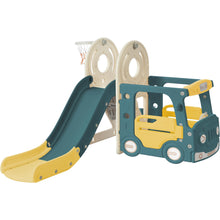 Load image into Gallery viewer, Kids Slide with Bus Play Structure, Freestanding Bus Toy with Slide for Toddlers, Bus Slide Set with Basketball Hoop
