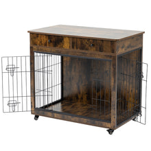 Load image into Gallery viewer, Dog Crate Furniture, Wooden Dog House, Decorative Dog Kennel with Drawer, Indoor Pet Crate End Table for Small Dog, Steel-Tube Dog Cage, Chew-Proof, Rustic Brown 31.7" L×23.2" W×33" H
