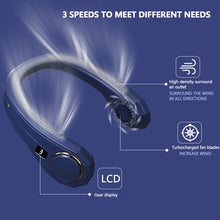 Load image into Gallery viewer, Mini Portable Bladeless Neck Fan 4000mah Rechargeable Air Cooler Cooling Fan Wearable Neckband Hanging Sports Fans
