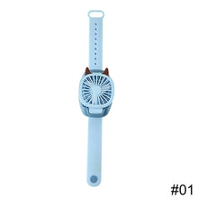Load image into Gallery viewer, Portable Kids Wrist Fan Mini Watch Fan Ventilator LED Light Rechargeable Cute Cat Air Cooling Sports Fans Children Gift
