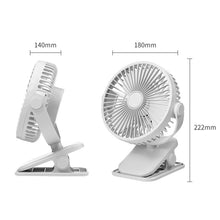 Load image into Gallery viewer, 2000mah Clip Fan Rechargeable Silent 3 Blades Baby Stroller Fans Portable Air Cooling 3 Speeds Desk USB Fan
