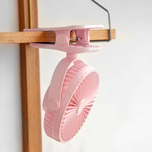 Load image into Gallery viewer, 2000mah Clip Fan Rechargeable Silent 3 Blades Baby Stroller Fans Portable Air Cooling 3 Speeds Desk USB Fan
