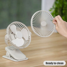 Load image into Gallery viewer, 2000mah Clip Fan Rechargeable Silent 3 Blades Baby Stroller Fans Portable Air Cooling 3 Speeds Desk USB Fan
