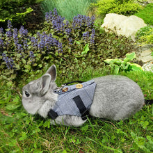 Load image into Gallery viewer, Multipurpose Rabbits Vest Gray Plaid Rabbit Harness and Leash Cotton Rabbit Collar Straps Pet Traction Rope for Bunny S/M/L
