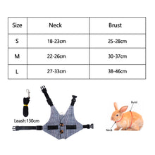 Load image into Gallery viewer, Multipurpose Rabbits Vest Gray Plaid Rabbit Harness and Leash Cotton Rabbit Collar Straps Pet Traction Rope for Bunny S/M/L
