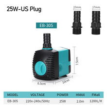 Load image into Gallery viewer, 3w 6w 10w 15w 25w Mute Aquarium Water Pump Ultra-Quiet Submersible Tank Fountain Side Suction Pump Energy-Saving Adjustable Fish Pond Filter 220V-240V
