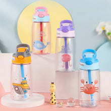 Load image into Gallery viewer, Kids Drinking Bottle with Straw Cartoon Portable Water Bottles BPA Free Children Bottle with Handle Children Kettle Portable Sports Bottle
