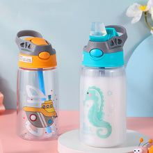 Load image into Gallery viewer, Kids Drinking Bottle with Straw Cartoon Portable Water Bottles BPA Free Children Bottle with Handle Children Kettle Portable Sports Bottle
