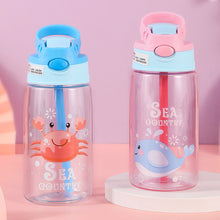Load image into Gallery viewer, Kids Drinking Bottle with Straw Cartoon Portable Water Bottles BPA Free Children Bottle with Handle Children Kettle Portable Sports Bottle
