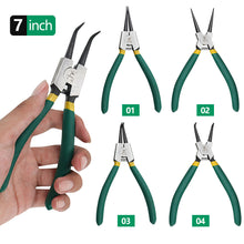 Load image into Gallery viewer, 7 Inch Circlip and Snap Ring Pliers Internal External Straight Curved Retain Snap Ring Pliers Bent Pliers Multifunctional Crimp Tool 175mm

