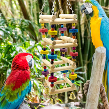 Load image into Gallery viewer, Natural Wooden Parrots Swing Toy Birds Parakeet Perch Hanging Swings Cage With Colorful Beads Bells Toys Parrot Cage Decoration Bird Supplies
