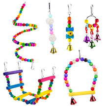 Load image into Gallery viewer, 6Pack Parrots Toys Bird Cage Toys for Parrots Swing Hanging Chewing Bite Bridge Wooden Beads Ball Bell Toys
