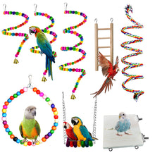 Load image into Gallery viewer, Natural Wooden Parrots Swing Toy Birds Parakeet Perch Hanging Swings Cage With Colorful Beads Bells Toys Parrot Cage Decoration Bird Supplies
