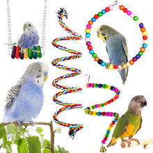 Load image into Gallery viewer, Natural Wooden Parrots Swing Toy Birds Parakeet Perch Hanging Swings Cage With Colorful Beads Bells Toys Parrot Cage Decoration Bird Supplies
