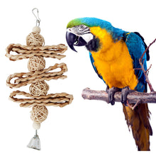 Load image into Gallery viewer, 1PC Bird Parrot Chew Toy Wooden Grass Chewing Bite Hanging Cage Swing Climb Chew Toys with Bell Natural Corn Hull Weaving
