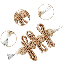Load image into Gallery viewer, 1PC Bird Parrot Chew Toy Wooden Grass Chewing Bite Hanging Cage Swing Climb Chew Toys with Bell Natural Corn Hull Weaving
