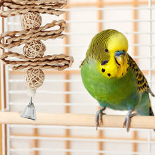 Load image into Gallery viewer, 1PC Bird Parrot Chew Toy Wooden Grass Chewing Bite Hanging Cage Swing Climb Chew Toys with Bell Natural Corn Hull Weaving
