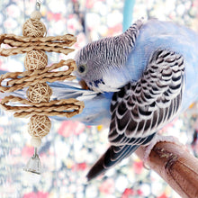 Load image into Gallery viewer, 1PC Bird Parrot Chew Toy Wooden Grass Chewing Bite Hanging Cage Swing Climb Chew Toys with Bell Natural Corn Hull Weaving
