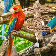 Load image into Gallery viewer, 1PC Bird Parrot Chew Toy Wooden Grass Chewing Bite Hanging Cage Swing Climb Chew Toys with Bell Natural Corn Hull Weaving
