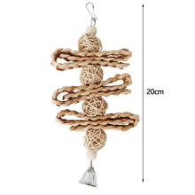 Load image into Gallery viewer, 1PC Bird Parrot Chew Toy Wooden Grass Chewing Bite Hanging Cage Swing Climb Chew Toys with Bell Natural Corn Hull Weaving
